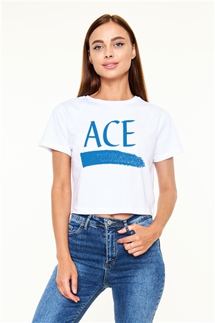 Ace Beyaz Croptop Tişört