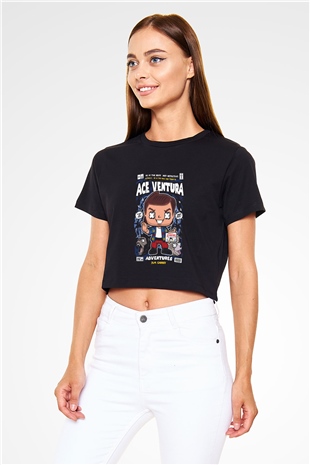 Ace Ventura Baskılı Siyah Kadın Crop Top Tişört