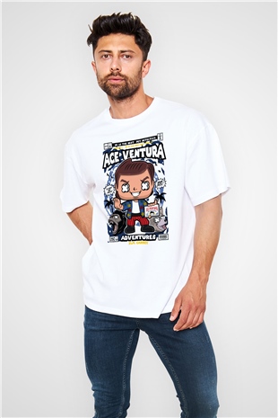 Ace Ventura Baskılı Unisex Beyaz Oversize Tişört