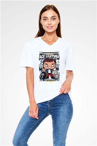 Ace Ventura Baskılı Unisex Beyaz V Yaka Tişört