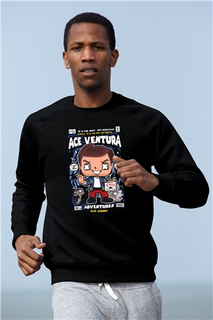 Ace Ventura Baskılı Unisex Siyah Sweatshirt