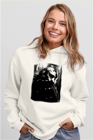 Adele Beyaz Unisex Kapşonlu Sweatshirt