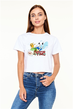 Adventure Time Beyaz Croptop Tişört