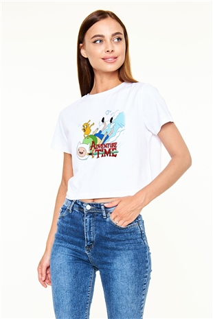 Adventure Time Beyaz Croptop Tişört