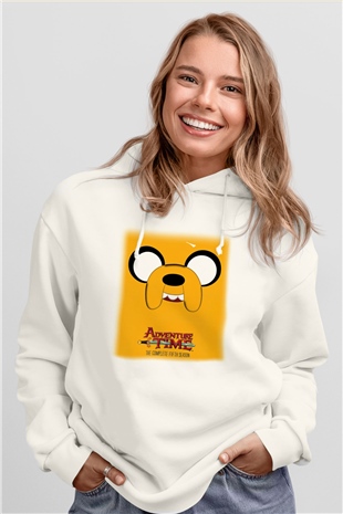 Adventure Time Beyaz Unisex Kapşonlu Sweatshirt