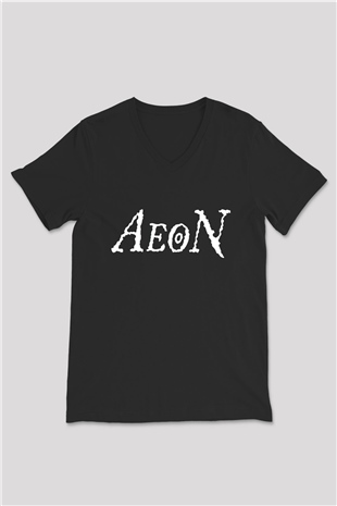 Aeon Siyah Unisex V Yaka Tişört