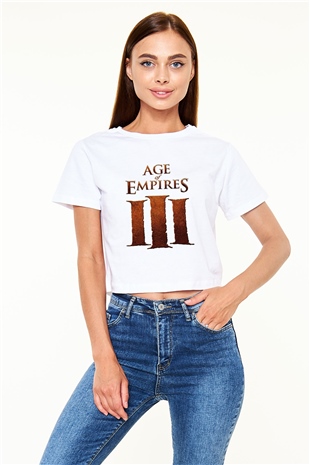 Age Of Empires Beyaz Croptop Tişört