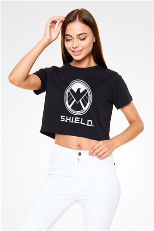 Agents of S.H.I.E.L.D. Siyah Crop Top Tişört