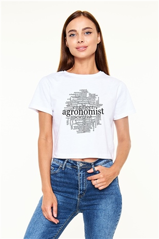 Agronomist Beyaz Croptop Tişört
