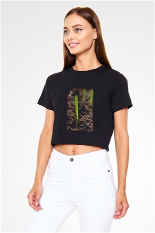 Agronomist Siyah Crop Top Tişört