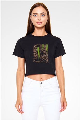 Agronomist Siyah Crop Top Tişört