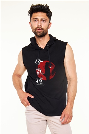 Aikido Siyah Unisex Kapüşonlu Kolsuz Tişört