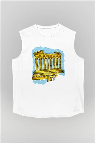 Akropolis Beyaz Unisex Kolsuz Tişört