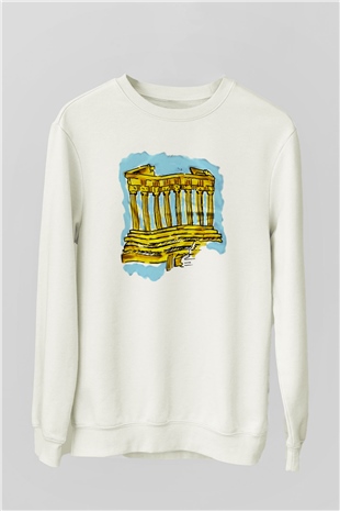 Akropolis Beyaz Unisex Sweatshirt