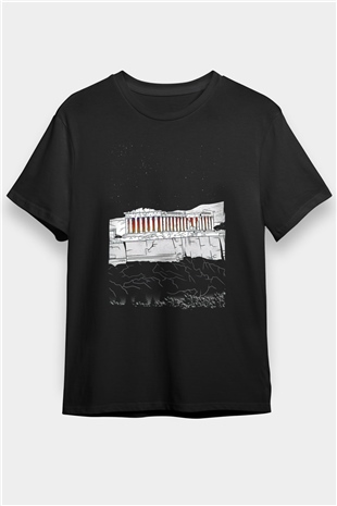 Akropolis Siyah Unisex Tişört T-Shirt - TişörtFabrikası