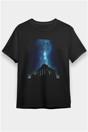 Akropolis Siyah Unisex Tişört T-Shirt - TişörtFabrikası