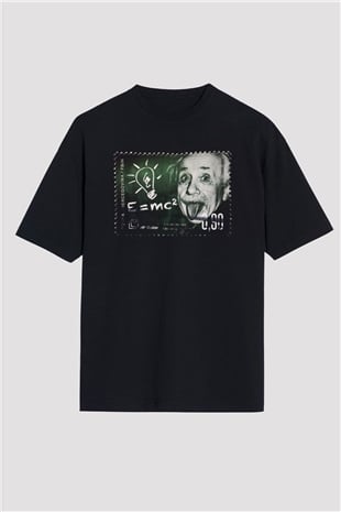 Albert Einstein Enerji Formülü Baskılı Unisex Siyah Oversize Tişört