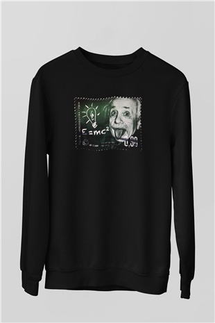 Albert Einstein Enerji Formülü Baskılı Unisex Siyah Sweatshirt