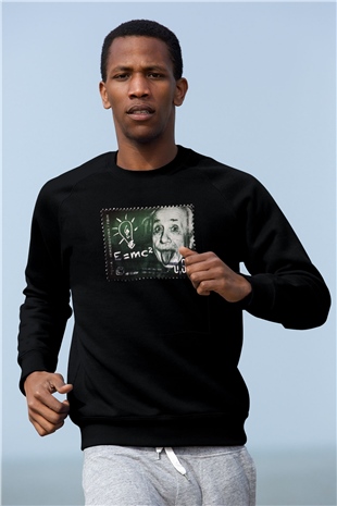 Albert Einstein Enerji Formülü Baskılı Unisex Siyah Sweatshirt
