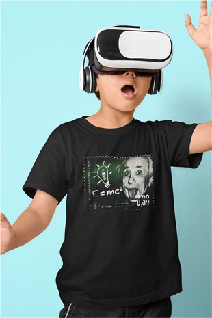 Albert Einstein Enerji Formülü Baskılı Unisex Siyah Çocuk Tişört