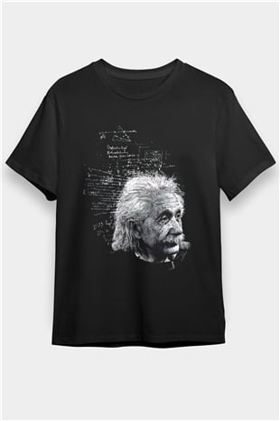 Albert Einstein Kuantum Mekaniği Baskılı Unisex Siyah Tişört