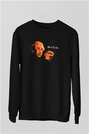 Albert Einstein Portre Baskılı Unisex Siyah Sweatshirt