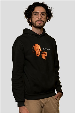 Albert Einstein Portre Baskılı Unisex Siyah Hoodie
