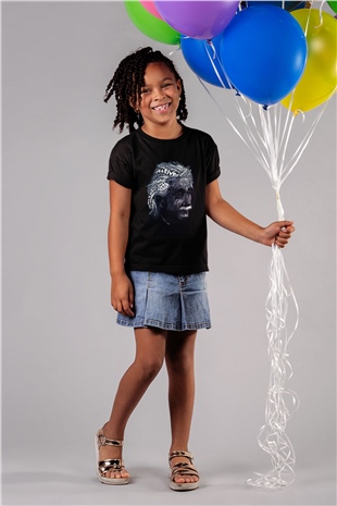 Albert Einstein Sanatsal Portre Baskılı Unisex Siyah Çocuk Tişört