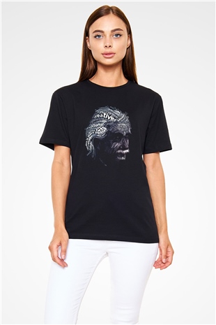 Albert Einstein Sanatsal Portre Baskılı Unisex Siyah Tişört