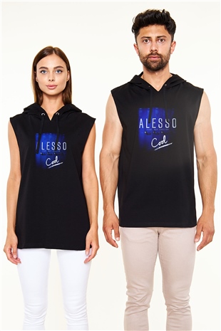 Alesso Siyah Unisex Kapüşonlu Kolsuz Tişört
