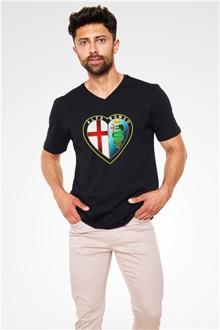 Alfa Romeo Siyah Unisex V Yaka Tişört T-Shirt