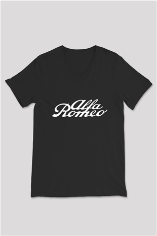 Alfa Romeo Siyah Unisex V Yaka Tişört T-Shirt