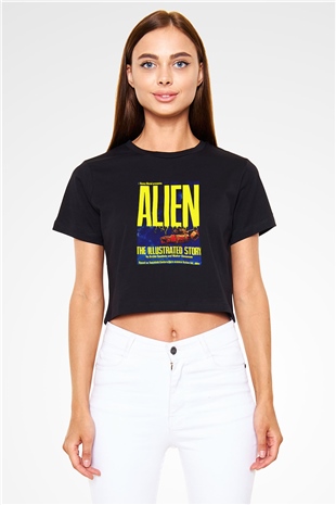 Alien Siyah Crop Top Tişört