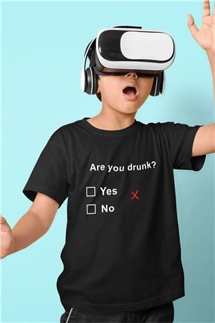 Alkol Baskılı Siyah Unisex Çocuk Tişört