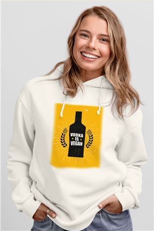 Alkol Beyaz Unisex Kapşonlu Sweatshirt