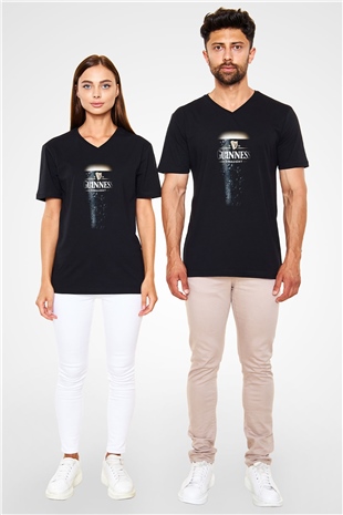 Alkol Siyah Unisex V Yaka Tişört T-Shirt