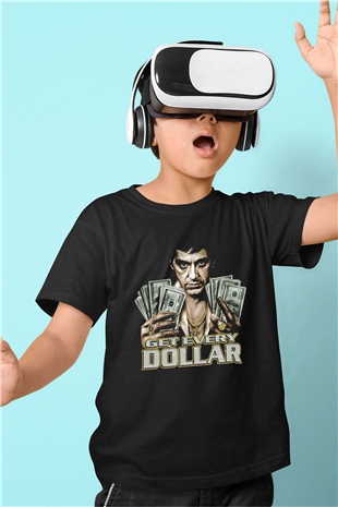 Alpacino Get Every Dollar Baskılı Siyah Unisex Çocuk Tişört