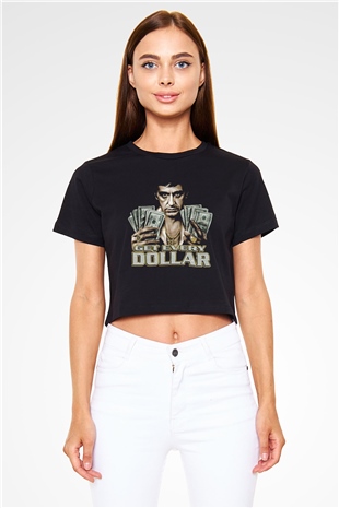 Alpacino Get Every Dollar Siyah Crop Top Tişört