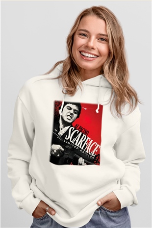 Alpacino Scarface Limited Edition Beyaz Unisex Kapşonlu Sweatshirt