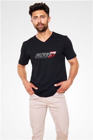 AlphaSports Siyah Unisex V Yaka Tişört T-Shirt