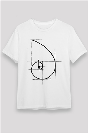 Altın Oran Fibonacci Spirali Baskılı Unisex Beyaz Tişört