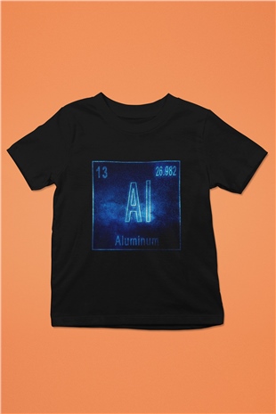 Alüminyum Atom Numarası Baskılı Unisex Siyah Çocuk Tişört