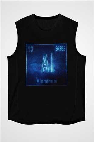Alüminyum Atom Numarası Baskılı Unisex Siyah Kolsuz Tişört