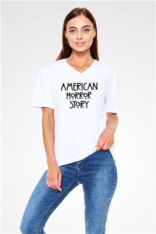 American Horror Story Normal People Scare Me Beyaz Unisex V Yaka Tişört T-Shirt