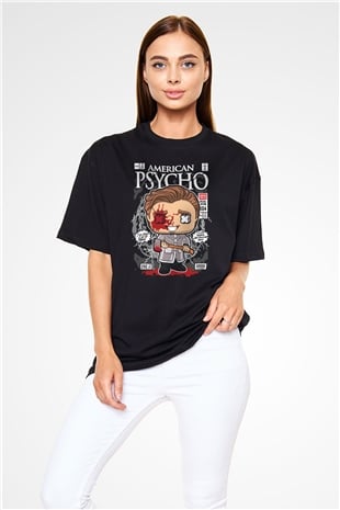 American Psyco Baskılı Unisex Siyah Oversize Tişört