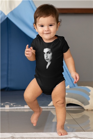 Amy Winehouse Baskılı Siyah Bebek Body - Zıbın