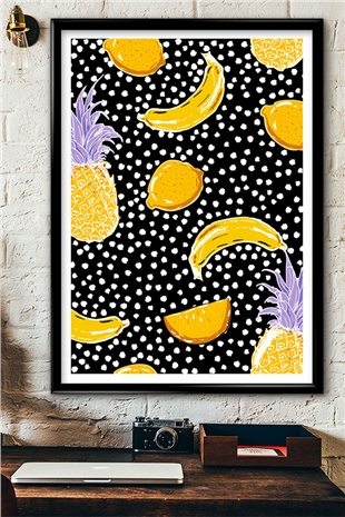 Ananas Desenli Çerçeve Görünümlü Dekoratif Ahşap Mdf Tablo mdf-72