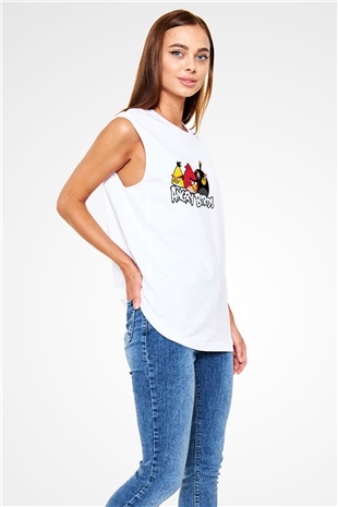 Angry Birds Beyaz Unisex Kolsuz Tişört
