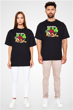 Angry Birds Siyah Unisex Oversize Tişört T-Shirt