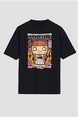 Annabelle Baskılı Unisex Siyah Oversize Tişört